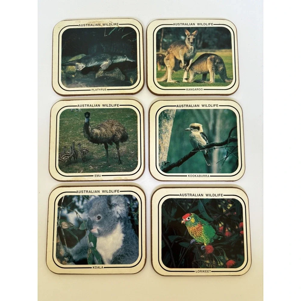 Australian Collection Drink Coasters‎ Set of 6 Wildlife Animals Platypus Emu
